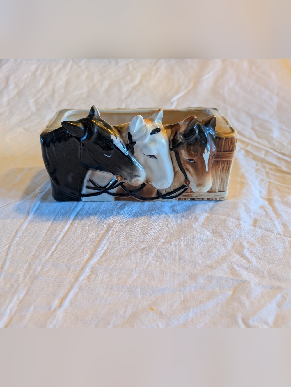 2/70$ Vintage Trio Horse Ceramic Accent Planters in Black White Brown